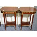 A Pair of Louis XV Style Parquetry Crossbanded, Boxwood Strung and Gilt Metal Mounted Side Tables,