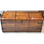 A Hardwood Trunk of recent date, the hinged lid with metal clasps and carrying handles, 100cm by