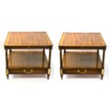 A Pair of Reproduction Walnut, Crossbanded and Parcel Gilt Side Tables of recent date, with pull-out