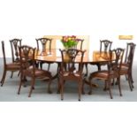 A Set of Ten Reproduction Mahogany Chippendale Style Dining Chairs of recent date, carved top