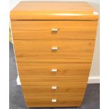 A Five Drawer Walnut Free-Standing Chest of Drawers of recent date, of curved bowfront form, 70cm by