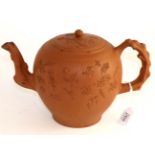 A Staffordshire redware punch pot and cover, circa 1760, of ovoid form with crabstock spout and