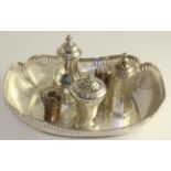 A silver lobed dish with pierced rim, Sheffield, 1909, and five late 19th / early 20th century