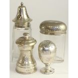 A Victorian silver pepperette, London 1878, a silver pepper grinder, Birmingham 1979, toilet jar