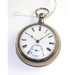A silver pair cased pocket watch, 1869, gilt fusee lever movement, dust cover, enamel dial with