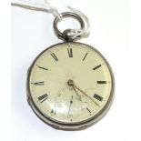 A silver open faced pocket watch, 1833, lever movement with dust cover signed Jno Penlington,