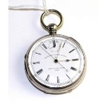 A silver chronograph up/down display pocket watch, signed Thos Russell & Son, 1882, lever movement