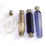 A George IV cut glass scent bottle with silver screw top, Birmingham, 1910, a blue flash glass scent