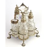 A George III silver five piece cruet set