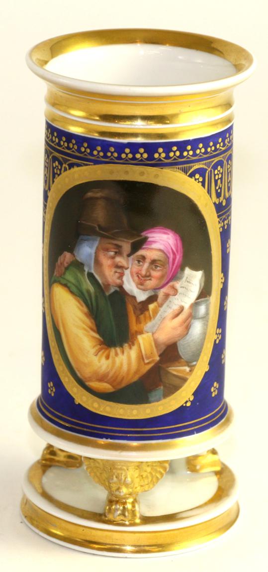 A Vienna porcelain vase, early 19th century, painted in the manner of Herr with an elderly couple