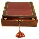 A 19th century Rosewood writing slope, with leather interior and two ink bottles, 36cm