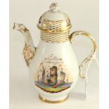 A Berlin porcelain small coffee pot and cover, 19th century, of baluster form with mask spout and