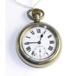 A railway nickel plated pocket watch, signed Selex, circa 1910, lever movement stamped DF&C,