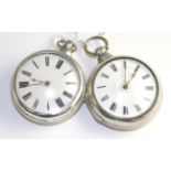 Two silver pair cased verge pocket watches, the first, 1820, gilt fusee movement numbered 43211,