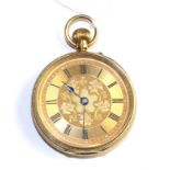 An 18ct gold fob watch, 1897, lever movement signed Sedman, Scarborough, gold coloured dial with