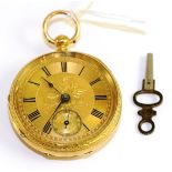 An 18ct gold fob watch, 1882, gilt fusee lever movement signed Davisons, Newcastle On Tyne, gold