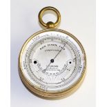 A gilt brass pocket barometer, signed F Robson, Newcastle, circa 1900, 48mm wide, with leather