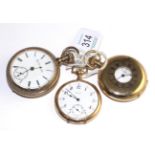 Two gold plated pocket watches and a gold filled pocket watch, the first, half hunter pocket