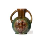 Christopher Dresser for Linthorpe Pottery: A Twin-Handled Vase, shape No.337, moulded with a