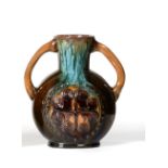 Christopher Dresser for Linthorpe Pottery: A Twin-Handled Vase, shape No.337, moulded with a