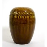 Christopher Dresser for Linthorpe Pottery: A Vase, shape No.211, repeating pattern in mustard glaze,