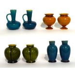 A Pair of Linthorpe Pottery Vases, shape No.837, mustard glaze, impressed LINTHORPE 837, 7.5cm;