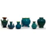 A Linthorpe Pottery Vase, shape No.967, turquoise and green glaze, impressed LINTHORPE 967, 19cm;