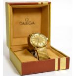 A gold filled and stainless steel electronic calendar centre seconds wristwatch, signed Omega,