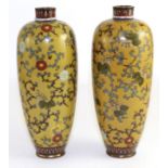 A pair of cloisonne vases of ovoid form, late 19th/early 20th century, both with impact marks (2)