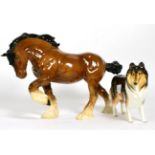 A Royal Doulton collie HN1058; together with a Beswick cantering shire horse