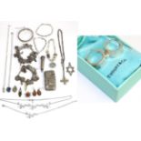 Miscellaneous jewellery including a pair of silver earrings; stamped 925, in Tiffany & Co bag and