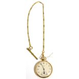 A 9ct gold pocket watch signed J W Benson, with a watch chain stamped 18c and a yellow metal pencil