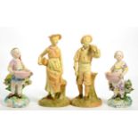 Pair of 18th century Derby porcelain figures and a pair of Royal Worcester porcelain figures