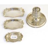 Silver vesta match holder/ashtray and three silver ashtrays