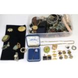 A quantity of costume jewellery including a 9ct gold necklace and a 9ct gold ring