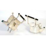 Two plated teapots after designs by Christopher Dresser