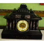 Victorian black slate striking mantel clock