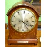 A mahogany chiming table clock, twin fusee movement