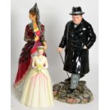 A limited edition Royal Dolton figure of Winston Churchill 930/5000; Mantilla HN3192 limited