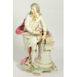 An 18th century Derby porcelain figure of John Milton on a typical Rococo base, 28cm