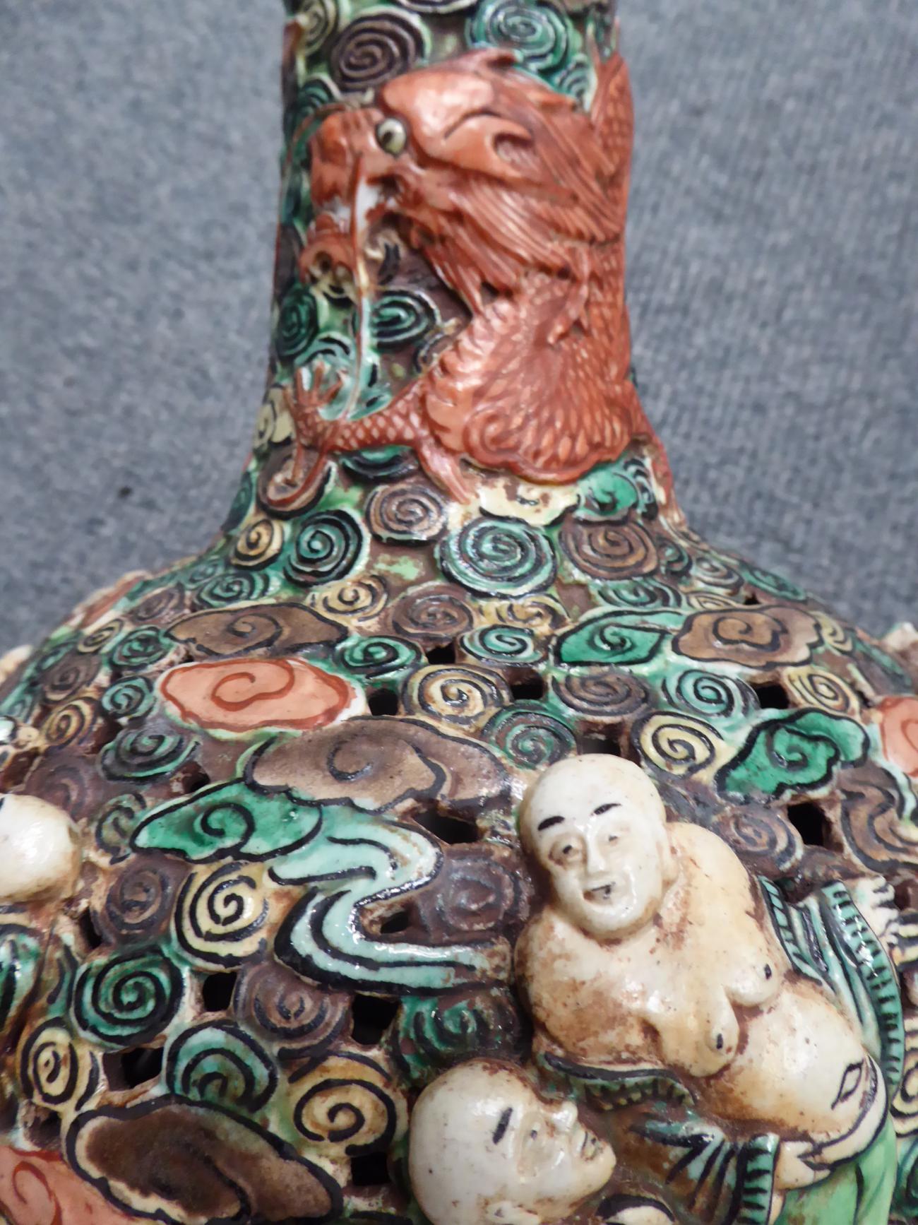 A Chinese famille verte reticulated bottle vase, six character mark - Image 7 of 7