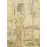 Circle of David Bomberg (1890-1957) Study of a female nude Bears signature, watercolour, 35cm by