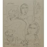 John Bellany (1842-2013) Figures drinking sangria Signed and inscribed, pencil, 28cm by 22cm Sold