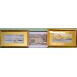 H A Linton, pair of desert scene watercolours together with a Chinese watercolour (3)