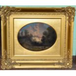 Attributed to Samuel Bough, landscape with bridge, oil on canvas, inscribed to label verso