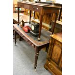 ~ A mahogany side table with two drawers and a Victorian three drawer mahogany desk (2)