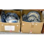 Collection of early 19th century blue and white transfer-printed pottery (in two boxes)
