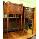 A 19th century mahogany pot cupboard with tray top, together with a tambour fronted example