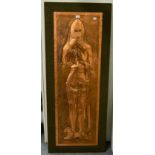 A large copper rubbing of a knight