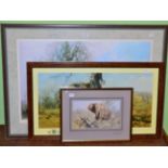 Three signed prints After David Shepherd, Elephant colour print, singed on mount, ''The Land of